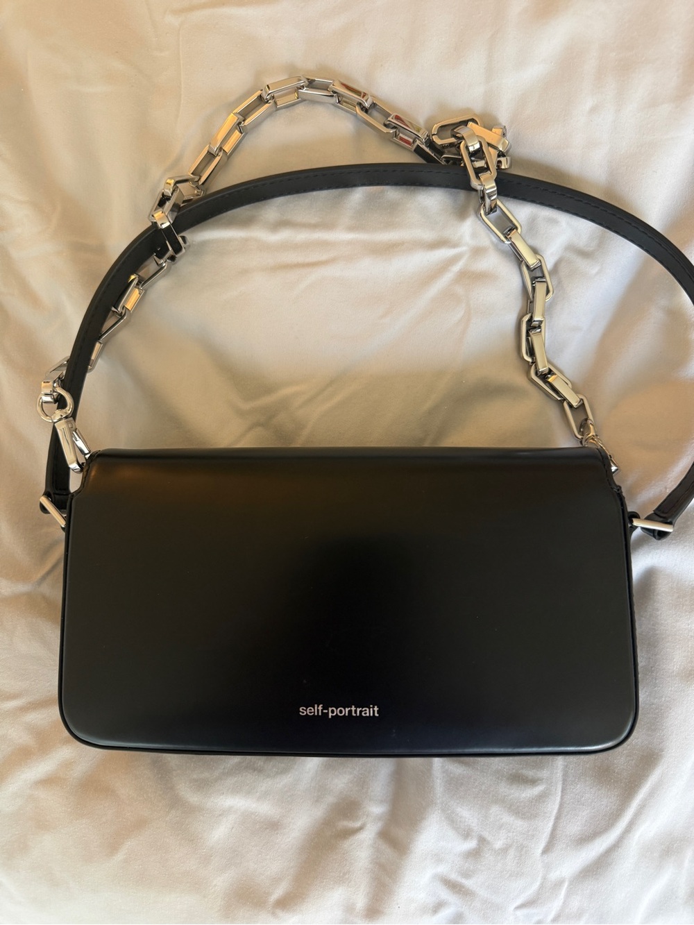 Self Portrait Black Crystal Bow Bag with Silver Chain - Picture 3 of 4